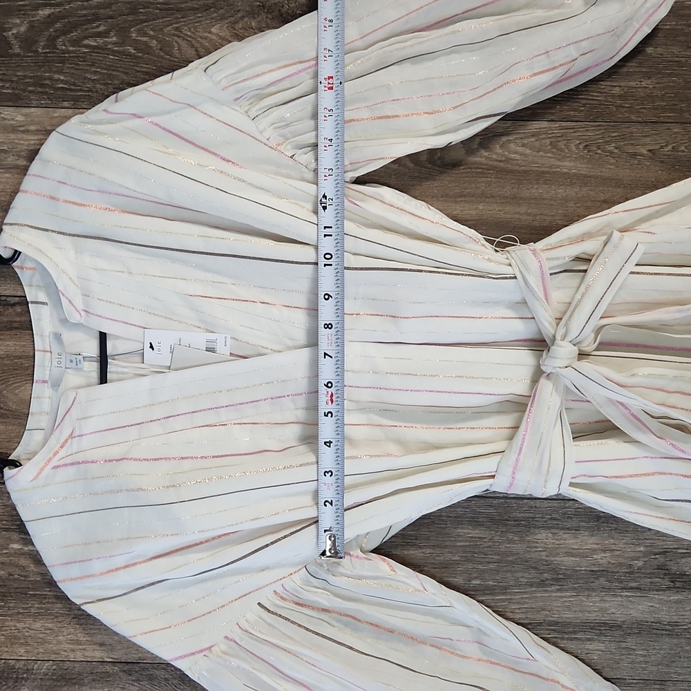 New JOIE "SEMRA" PORCELAIN METALLIC STRIPED BELTED TUNIC DRESS SIZE MED - Picture 11 of 14